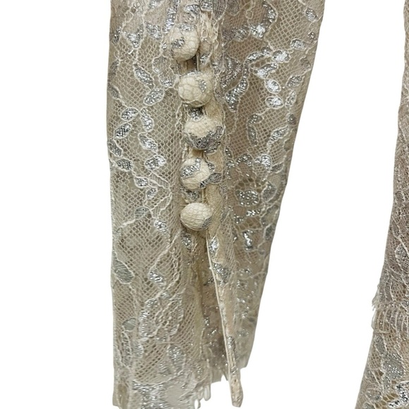 Antonio Melani Born on Fifth Silver Metallic Lace Long Sleeve Tiered Dress NEW - Picture 8 of 14